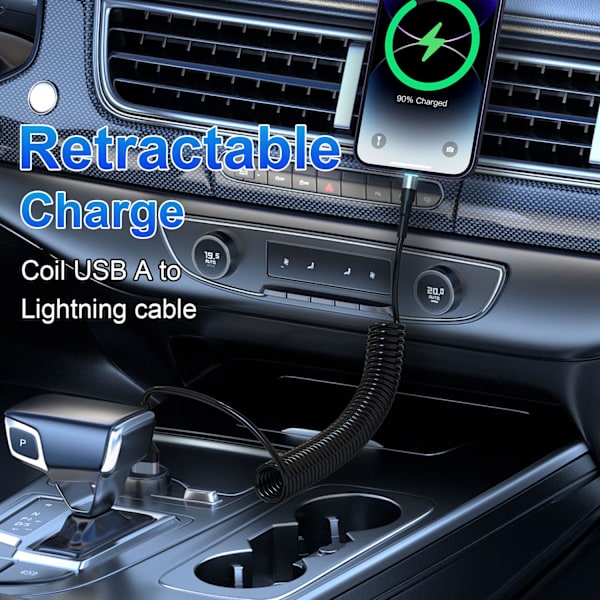 Spiralformad iPhone-laddningskabel 2-pack, Apple Carplay & MFi-certifierad