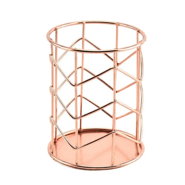 Hexagonal Formet Jern Hul Makeup Børste Stativ Rosaguld 3 Gitre Kosmetiske Værktøjer Børsteholder Kurv Makeup Værktøjer Organizer~00069