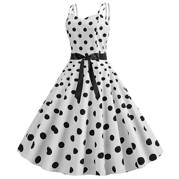 Sommar Kvinnor Ärmlös Polka Dot Klänning Fest Semesterklänningar White M