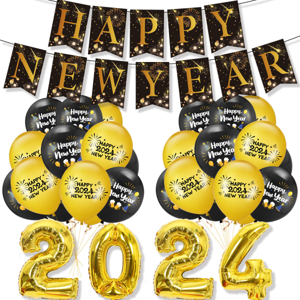 2024 Nyårstema Party Dekoration Tårta Insats Ballong Set Set C