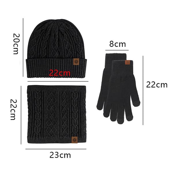 Vinter Beanie Hat Scarf Touchscreen Handsker Sæt Til Mænd Og Kvinder Sort