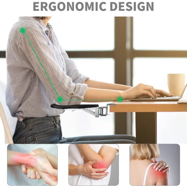 Ergonomisk armlene for skrivebord, 180° roterbar håndleddsstøtte, E