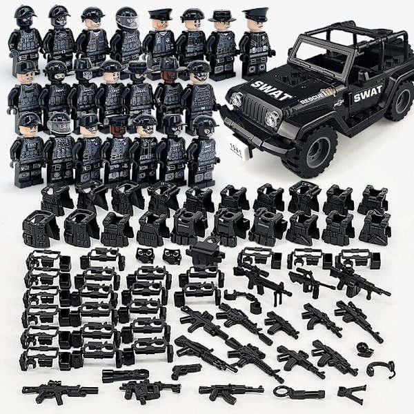 Svart SWAT Minifigur Set Militära byggstenar Actionleksaker 24 Pcs/set