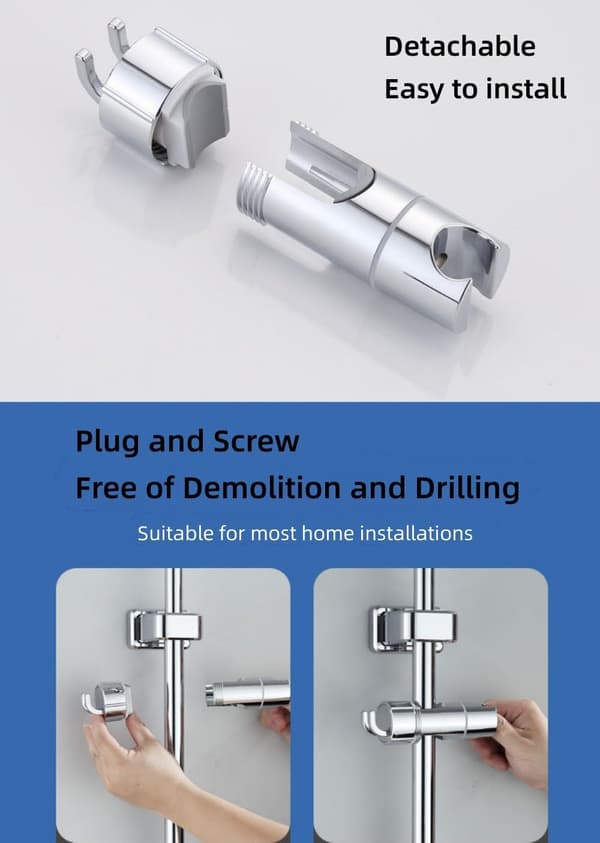 Dusjhodeholder med 2 kroker, 20-25 mm universell dusjhodeholder, krom + ABS dusjdesign dusjhodeholder