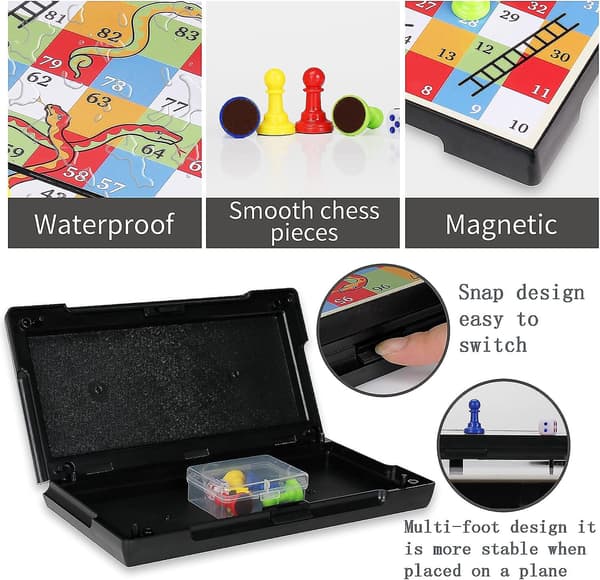 Magnetiskt Ormar och Stegar Spelset med Förvaringslåda, Vikbar Design och Lätt Vikt, Present för