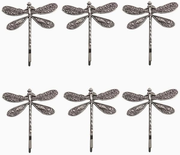 6 stk. Dragonfly Hårspænder Retro Hårklemmer Søde Hårstyling Pins til Kvinder og Piger (Sølv)
