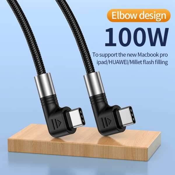 USB-C–USB-C-kaapeli kulmaliittimillä, 5A, 100W, 1m