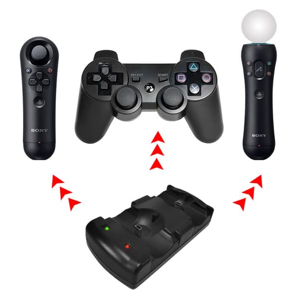Playstation 3 Controller Ladestation 2-i-1 med LED-indikator kompatibel med Playstation PS3/Move Controller