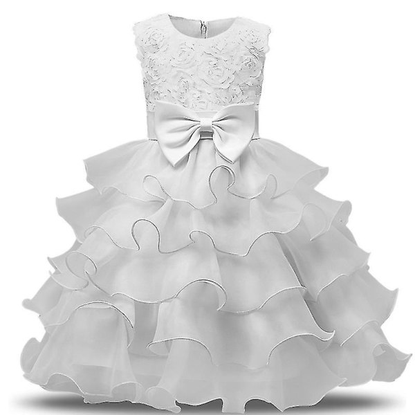 Festklänningar för barn Bröllopsfödelsedagstjejer Spetsklänningar White 110cm