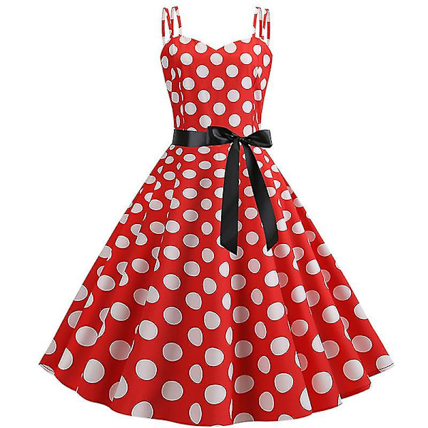 Sommar Kvinnor Ärmlös Polka Dot Klänning Fest Semesterklänningar Red XL