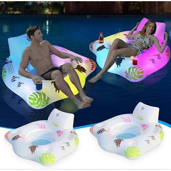 Oppustelig poolstol med farveskiftende lys, solcellevandsflåde til voksne, poolflåde til voksne - Perfekt 2 stk. 2Pcs
