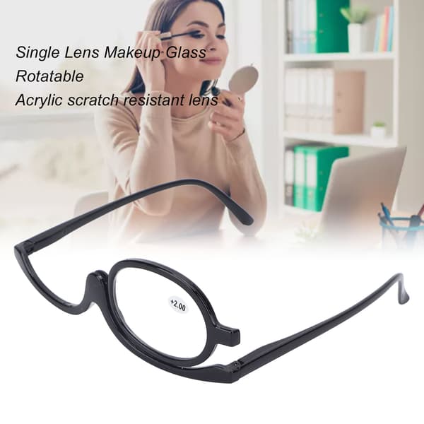 Forstørrende make-up briller med foldbare linser - Stilfulde enkeltsidede make-up briller - Sort (+2.00)