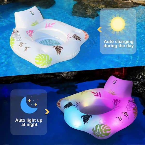 Oppustelig poolstol med farveskiftende lys, solcellevandsflåde til voksne, poolflåde til voksne - Perfekt 2 stk. 2Pcs