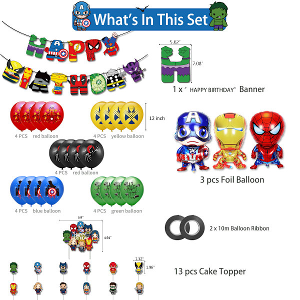 Superhero League temafest set för barnfödelsedag Set B
