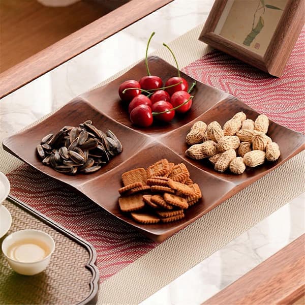 Bambusbakke til stue - Elegant serveringsfad til snacks og slik til sofabord, husholdningsorganisator