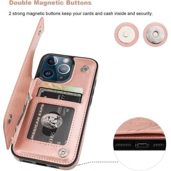 FOR iPhone 16 Pro Støtsikkert Deksel Kortholder 3-ROM Flippr V2 - Rosegull