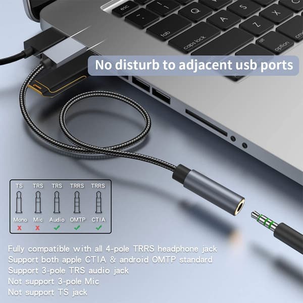 USB til 3,5 mm (hun) lydadapter Grå
