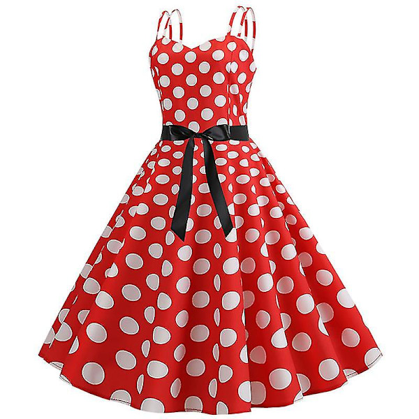 Sommar Kvinnor Ärmlös Polka Dot Klänning Fest Semesterklänningar Red L