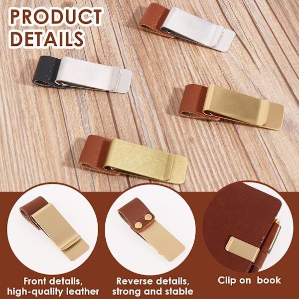 4 stk. Penneklips til Notesbog Pen Loop Holder til Notesbøger PU Læder Pen Sleeve Pen Clips til Journal, Planner, Notesbog