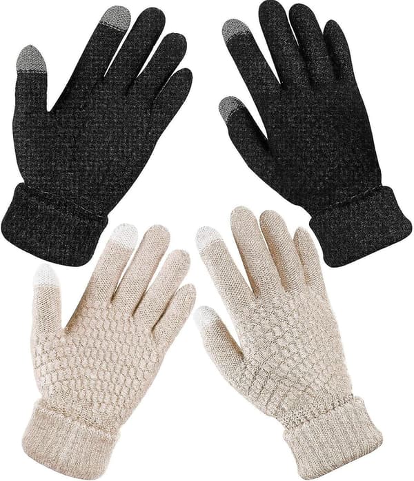 2 par dame vinter touchscreen handsker varme fleeceforede strikhandsker elastisk manchet vinter teksthandsker