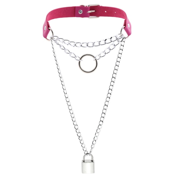 Europeiskt och amerikanskt mode PU läder krage halsband punk Fuchsia