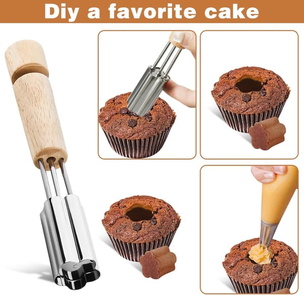 Cupcake-udstikker i rustfrit stål, der bruges til cupcake-fyld, kagebageudstyr, cookie-bagefyld