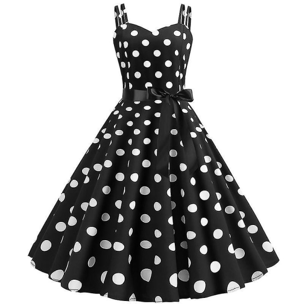 Sommar Kvinnor Ärmlös Polka Dot Klänning Fest Semesterklänningar Black L