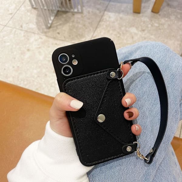 Etui til iPhone16pro HTE90. Sort kortholder lige kant magisk terning fuld kamera blød