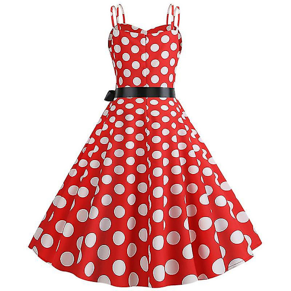 Sommar Kvinnor Ärmlös Polka Dot Klänning Fest Semesterklänningar Red M