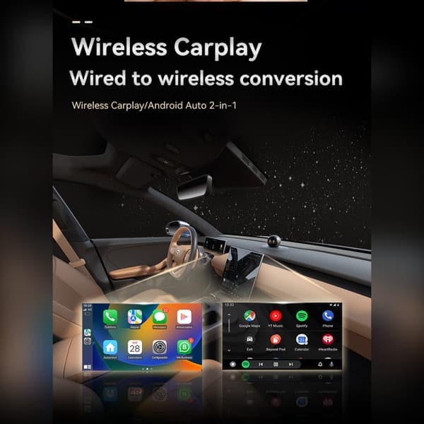 Trådløs CarPlay Android Auto 2-i-1 Smart Bilforbindelsesboks Kompatibel med Apple iPhone og Android-enheder Sort Sort
