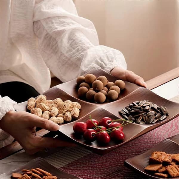 Bambusbakke til stue - Elegant serveringsfad til snacks og slik til sofabord, husholdningsorganisator