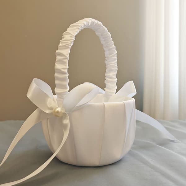 2-pack Bröllop Satin Blomsterkorg, Romantisk Rosett Fest Blomsterflickkorg