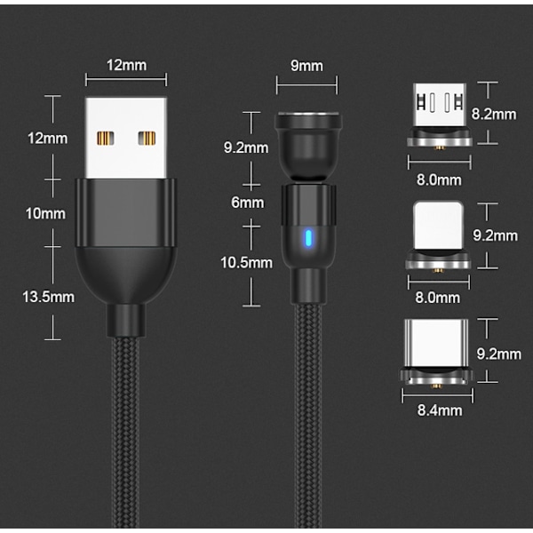 Magnetisk datakabel laddningskabel Lightning, Micro USB, USB-C