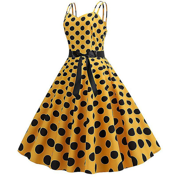 Sommar Kvinnor Ärmlös Polka Dot Klänning Fest Semesterklänningar Yellow L