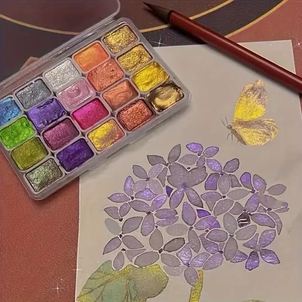 20 Farver Akvarelmaling Sæt, Metallisk Akvarelmaling Sæt, Glitter Akvarel Solid Farveboks