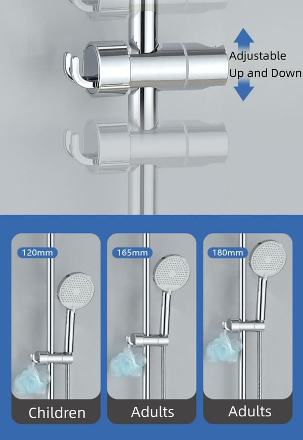 Dusjhodeholder med 2 kroker, 20-25 mm universell dusjhodeholder, krom + ABS dusjdesign dusjhodeholder