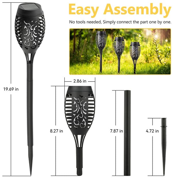 4-pack solcellsfacklor med flammande ljus svart