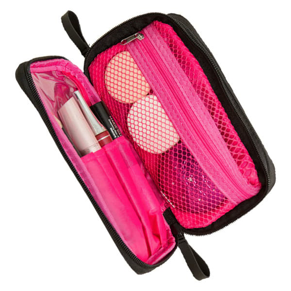 Makeup Taske Dobbelt Lynlås Lukning Sort Indvendig Pink Rum