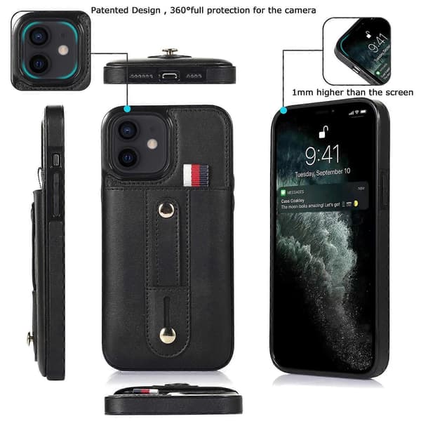 För iPhone 12 mini Armband Ställ Plånbok Läder Telefonfodral