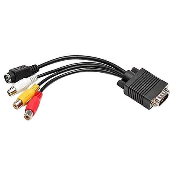 VGA til S-Video 3 RCA Composite AV TV-udgangsadapterkonverteringskabel til pc-bærbar computer