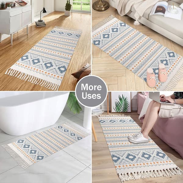 Vaskbar bomullsmatte, løper boho frynser teppe vintage teppe 60x90 cm