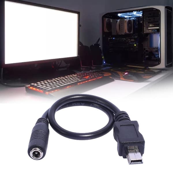 Mini USB 5Pin Han til 3.5x1.35mm Hun Kabel 20cm Længde Sort