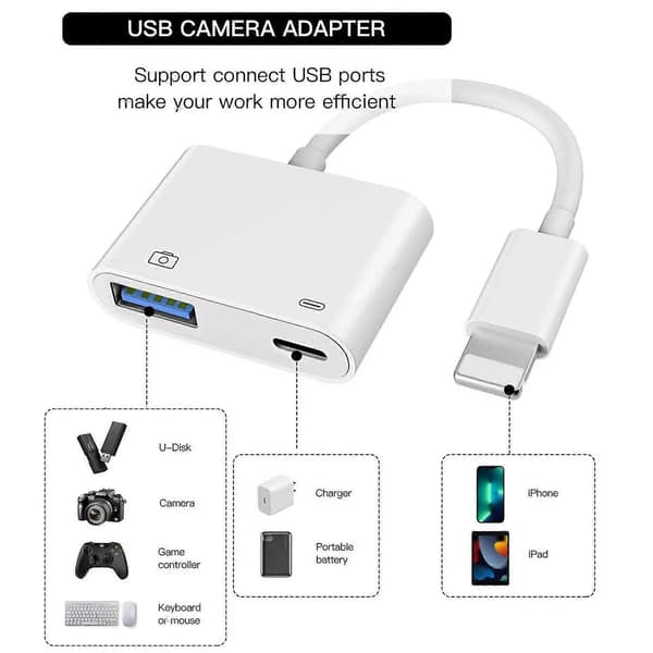 USB Naaras OTG -sovitin iPhonelle iPadille latausportilla