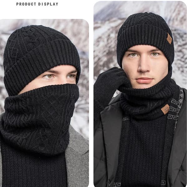 Vinter Beanie Hat Scarf Touchscreen Handsker Sæt Til Mænd Og Kvinder Sort