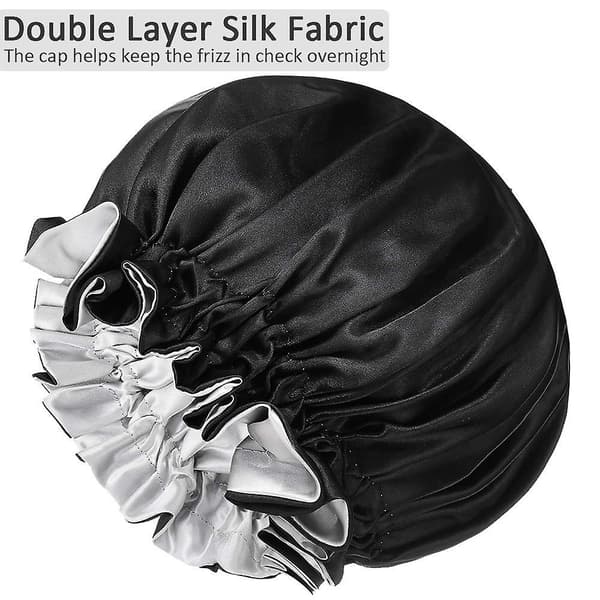 Silke Bonnet Til Naturligt Hår Bonnets Til Sorte Kvinder, Satin Bonnet Til Langt Hår Hætte Til Søvn, Sort