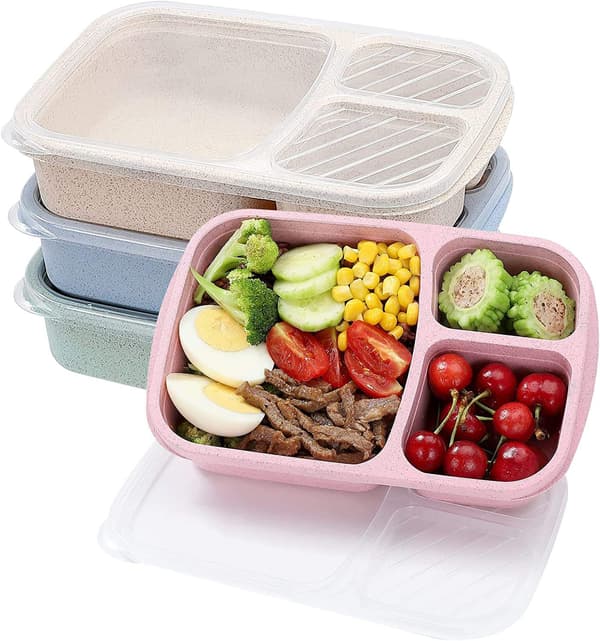 4-pack Bento Lunchlåda, 3 fack, Lunchlåda för barn, Återanvändbara matförvaringsbehållare