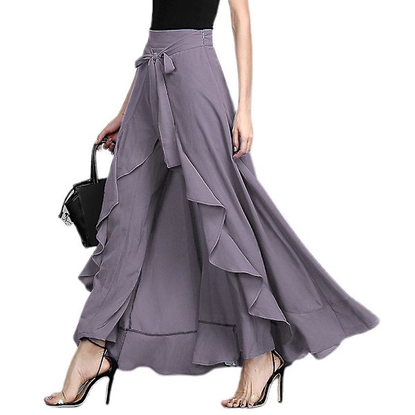 Dam Palazzo Pants Oregelbunden Lös Solid Dam Byxor Klänning Grey 3XL