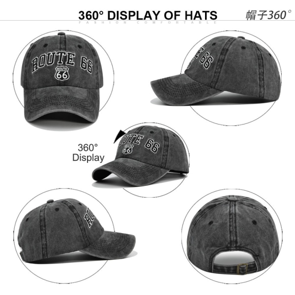 ROUTE 66 broderad cap tvättad gammal cap broderad cap cowboyhatt solhatt CB261-1 washed black