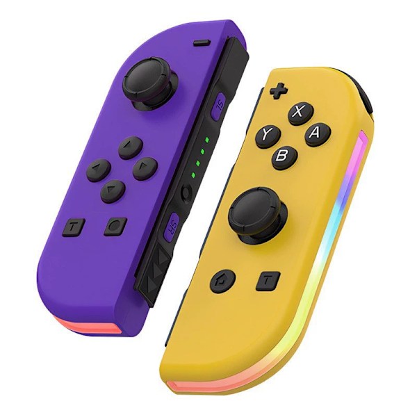 Switch joycon venstre og højre spilcontroller med farverig RGB-belysningseffekt, vækning, 5.2 Bluetooth, vibration, somatosensorisk purple-yellow