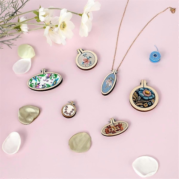 12 stk. Mini Broderirammer Ovalt Træ Broderirammer til DIY Håndværk Syning Smykker